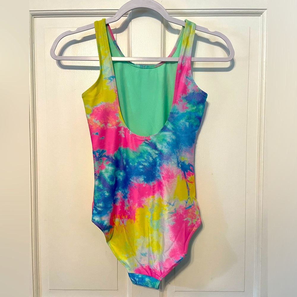 NWT H&M 10-12 Girls Rainbow Tie-Dye One Piece Swimsuit - Picture 2 of 5